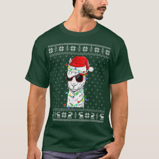 Santa Llama Shirt Funny Christmas Lights Ugly Llam