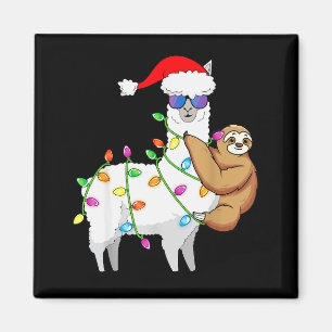 Santa Llama Xmas Funny Llama Sloth Christmas Magnet