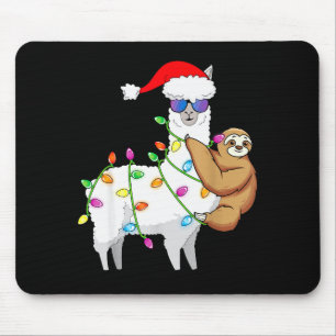 Santa Llama Xmas Funny Llama Sloth Christmas Mouse Pad