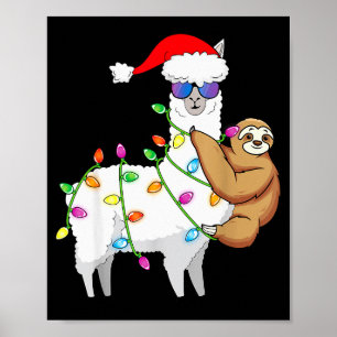 Santa Llama Xmas Funny Llama Sloth Christmas  Poster