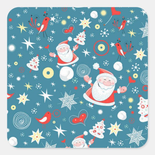 Santa Love Pattern Square Sticker (Front)