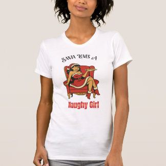 Santa Loves a Naughty Girl – Retro Holiday Pin-Up T-Shirt