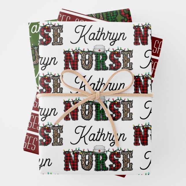 Santa Loves Nurses Personalised Wrapping Paper Sheet (In situ)