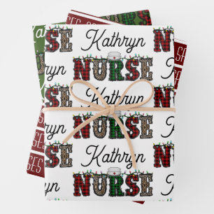 Santa Loves Nurses Personalized Wrapping Paper Sheet