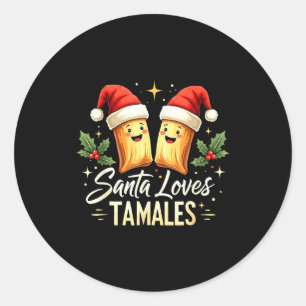 Santa Loves Tamales Mexican Tamale Vintage Christm Classic Round Sticker