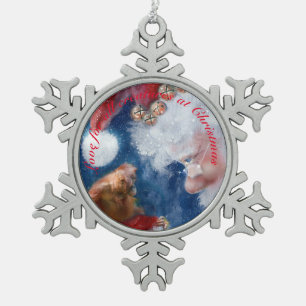 Santa Loves Wildlife Animals Snowflake Pewter Christmas Ornament