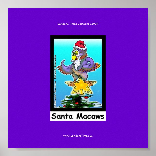 Santa Macaws Funny Cartoon Christmas Bird Poster (Front)