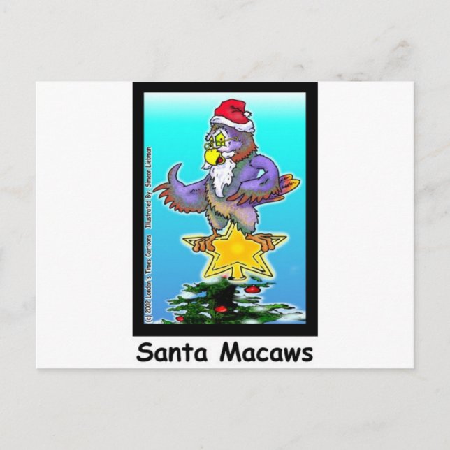 Santa Macaws Funny Christmas Gifts & Tees Holiday Postcard (Front)