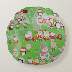 Santa Magical Green New Year Round Cushion