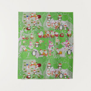 Santa Magical Green New Year Tapestry