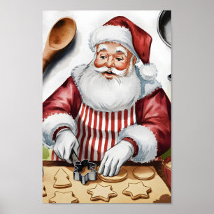 Santa Making Sugar Cookies vintage style print