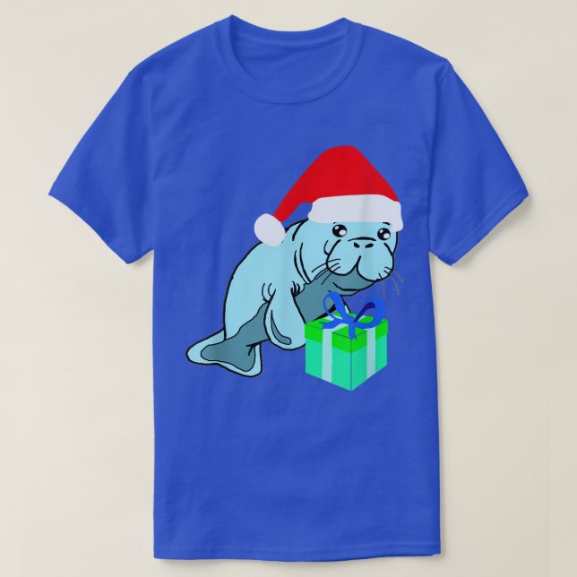 Santa Manatee Costume Funny Dugongidae Xmas Christ T-Shirt (Design Front)