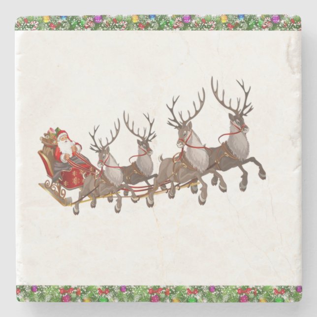 Santa Marble Stone Coaster Christmas (Front)