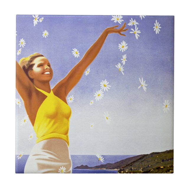 Santa Margherita Ligure with Daisies Ceramic Tile (Front)