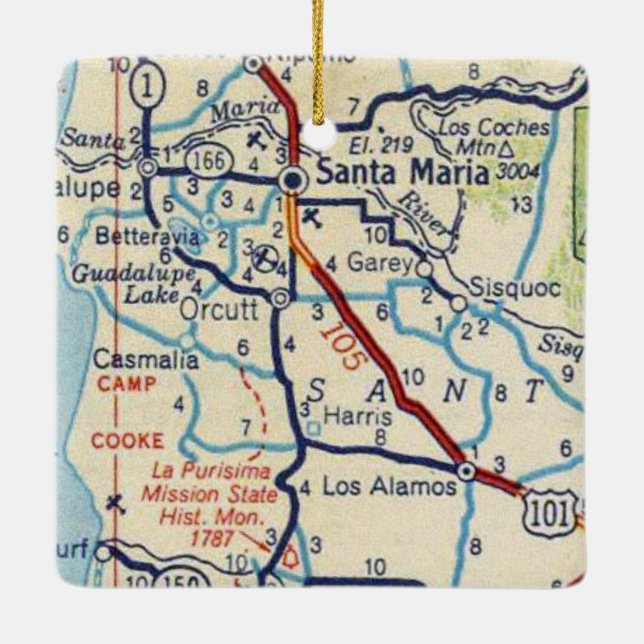 Santa Maria CA Vintage Map Ceramic Ornament (Back)