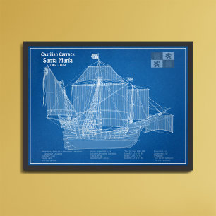 Santa Maria - Ship Blueprint Plans ABD Photo Print