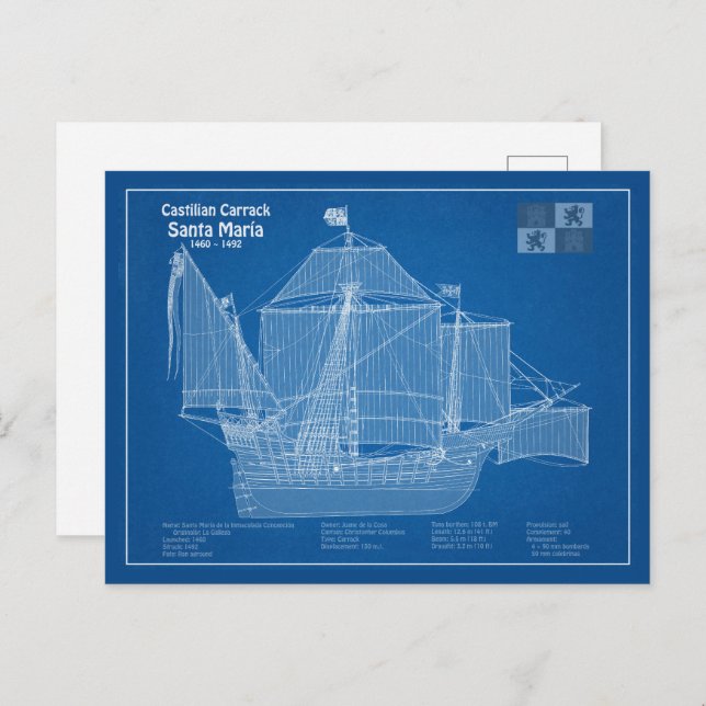 Santa Maria - Ship Blueprint Plans ABD Postcard (Front/Back)