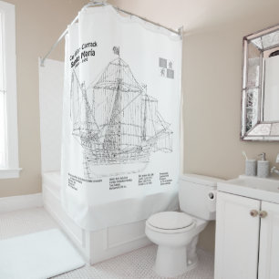 Santa Maria - Ship Blueprint Plans BD Shower Curtain