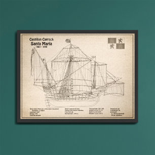 Santa Maria - Ship Blueprint Plans SD Photo Print