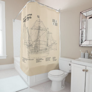 Santa Maria - Ship Blueprint Plans SD Shower Curtain