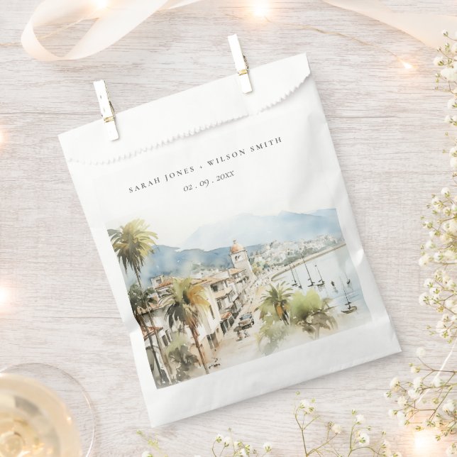 Santa Marta Colombia Watercolor Landscape Wedding Favour Bag (Clipped)