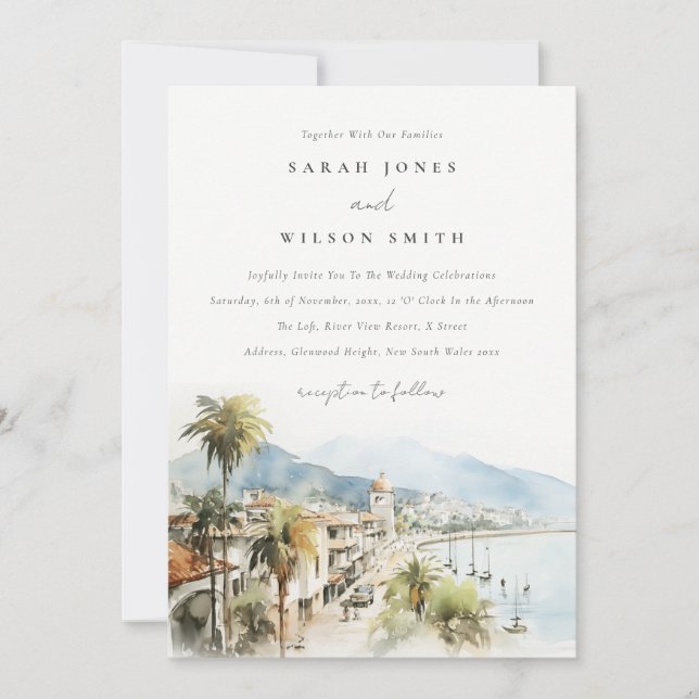 Santa Marta Colombia Watercolor Landscape Wedding Invitation (Front)