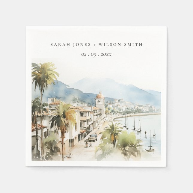 Santa Marta Colombia Watercolor Landscape Wedding Napkin (Front)