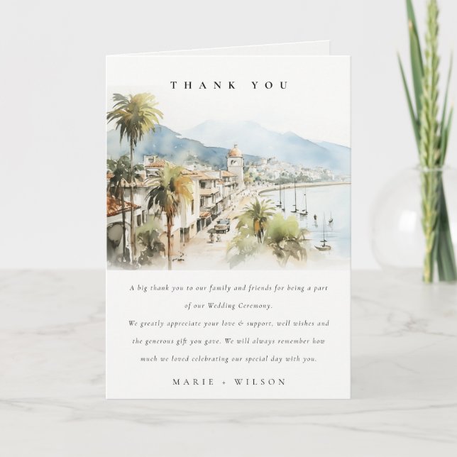 Santa Marta Colombia Watercolor Landscape Wedding Thank You Card (Front)