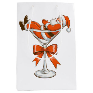Santa Martini Coquette Girly Christmas Bow Festive Medium Gift Bag