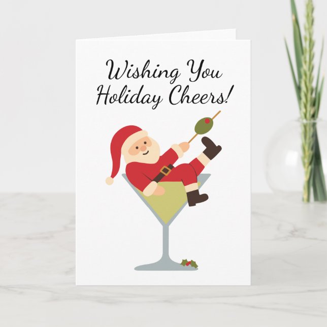 Santa Martini Holiday Cheers Christmas Card (Front)