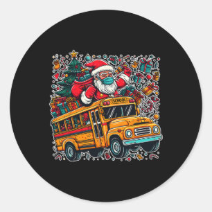 Santa Mask Riding School Bus Driver Funny Christma Classic Round Sticker
