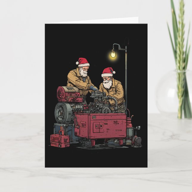 Santa Mechanic Christmas Funny Workshop Engine Rep Card (Front)