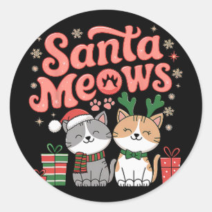 Santa Meows Cute Festive Cats Christmas Happy Anim Classic Round Sticker