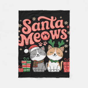 Santa Meows Cute Festive Cats Christmas Happy Anim Fleece Blanket