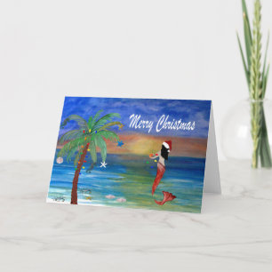 Santa mermaid Christmas coastal cards