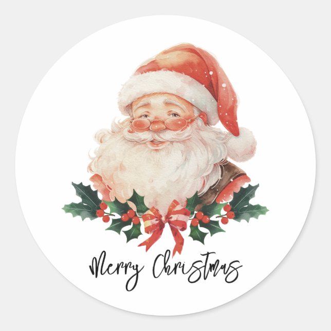 Santa Merry Christmas  Classic Round Sticker (Front)