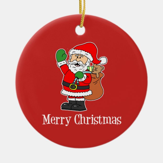 Santa Merry Christmas Cute Cartoon Ceramic Ornamen Ceramic Ornament (Front)