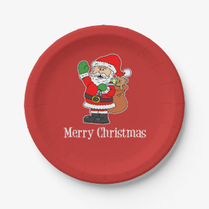 Santa Merry Christmas Cute Cartoon Paper Plate