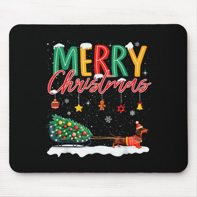 Santa Merry Christmas Dachshund Sleigh Dog Lover X Mouse Pad (Front)