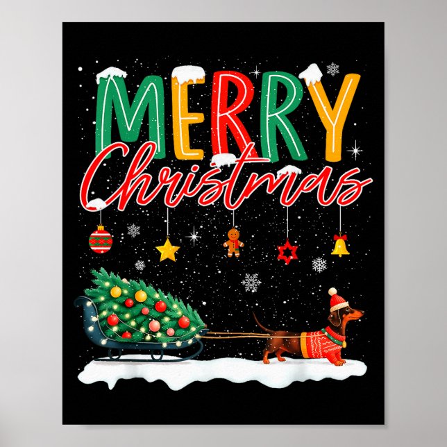 Santa Merry Christmas Dachshund Sleigh Dog Lover X Poster (Front)