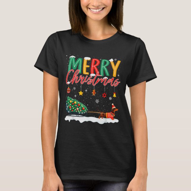 Santa Merry Christmas Dachshund Sleigh Dog Lover X T-Shirt (Front)