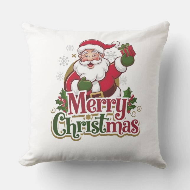 Santa Merry Christmas Day Design – Festive Holiday Cushion (Front)