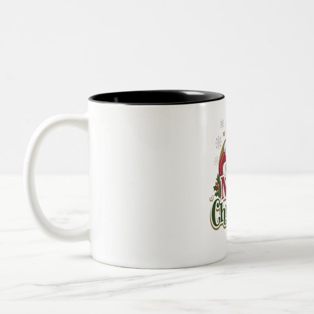 Santa Merry Christmas Day Design – Festive Holiday Two-Tone Coffee Mug (Left)