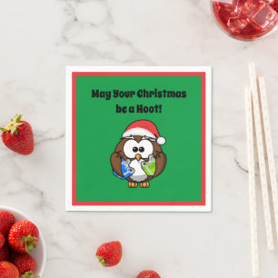 Santa Merry Christmas Funny Holiday Owl Napkin