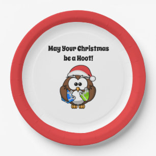 Santa Merry Christmas Funny Holiday Owl Paper Plate