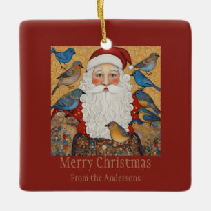 Santa Merry Christmas Greeting Ceramic Ornament