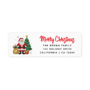 Santa Merry Christmas Red Typography Return Address Label