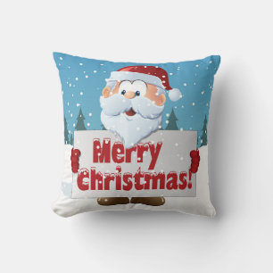 Santa Merry Christmas Sign in Snow Cushion
