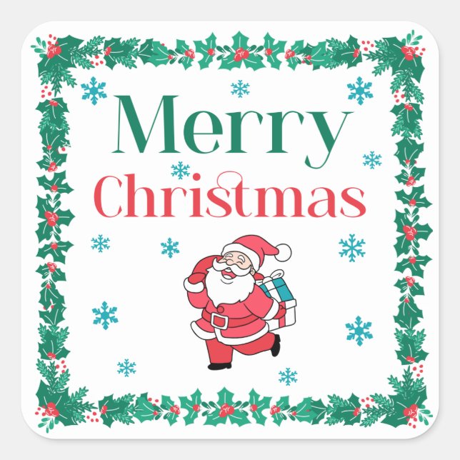 Santa Merry Christmas Square Sticker (Front)