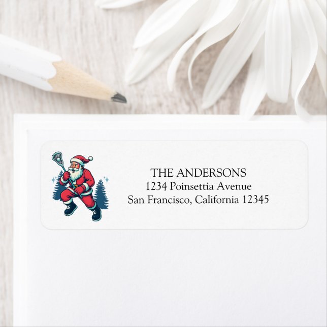 Santa Merry Laxmas Lacrosse Christmas Return Return Address Label (Insitu)
